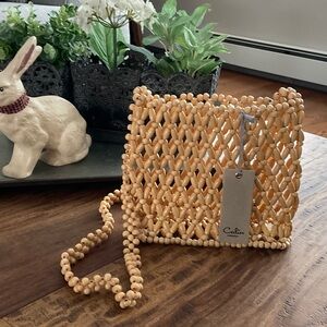 Beaded Crossbody Bag in Natural Beige